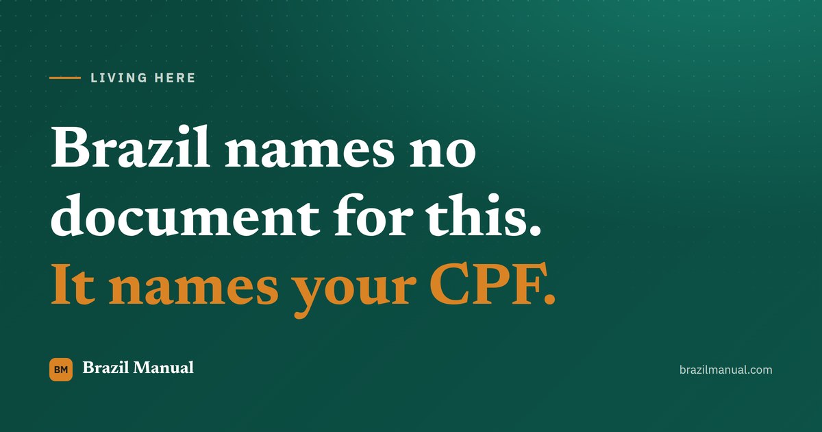 Typographic cover on the site green reading "Brazil names no document for this. It names your CPF."