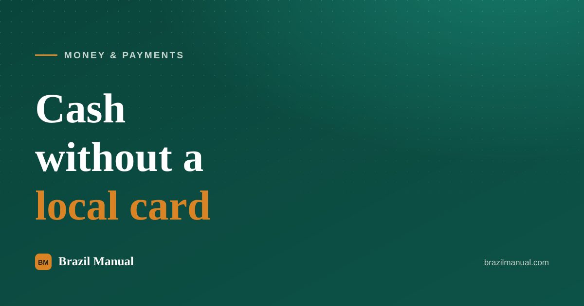 Cover card reading "Cash without a local card" over the site green background