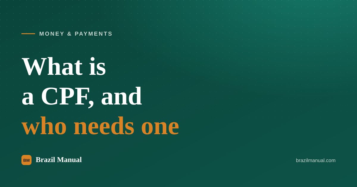 Cover card reading "What is a CPF, and who needs one" over the site green background
